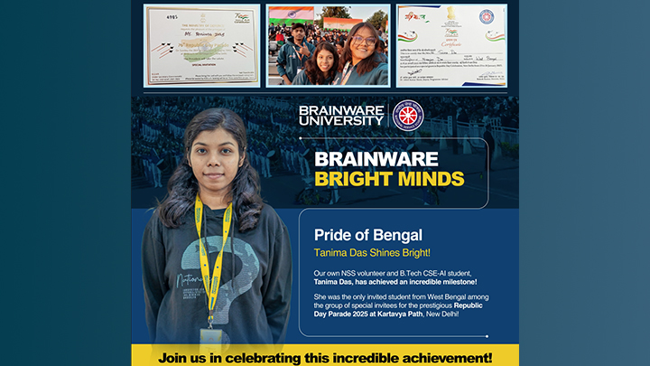 A moment of immense pride for Brainware University and West Bengal-Tanima Das, our star NSS volunteer and B.Tech CSE-AI student at Kartavya Path!
