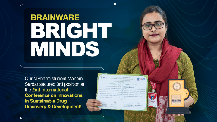 Manami Sardar, our brilliant MPharm secures 3rd Position in Paper Presentation at the 2nd International Conference